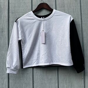 NWT GOODLUCK GIRL Black White Colorblock Long Sleeve Crop Top Sweatshirt M